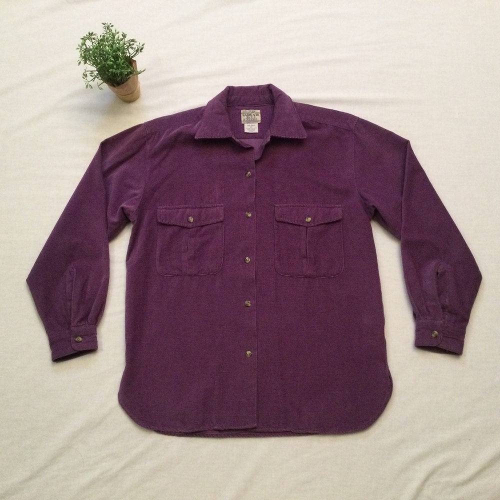 Vintage Northern Spirit Eggplant Corduroy Long Sleeve Button Top Small